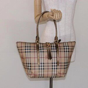 BURBERRY Nova Check Tote Bag PVC Beige Gold Auth 133565
